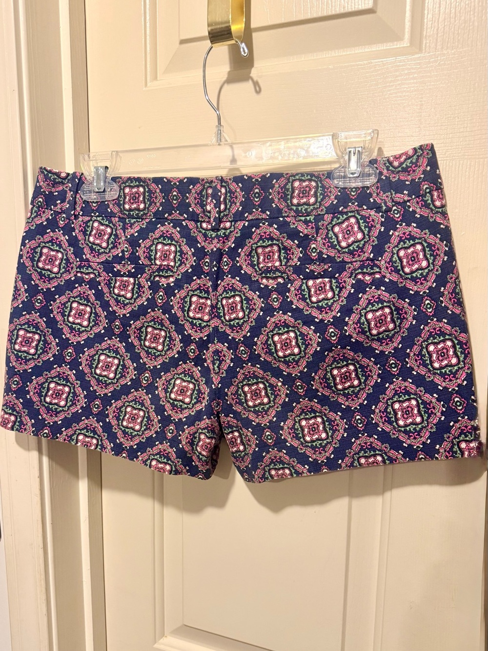 J. Crew Navy Pink Patterned Cotton-Blend Bermuda Shorts - Picture 2 of 5